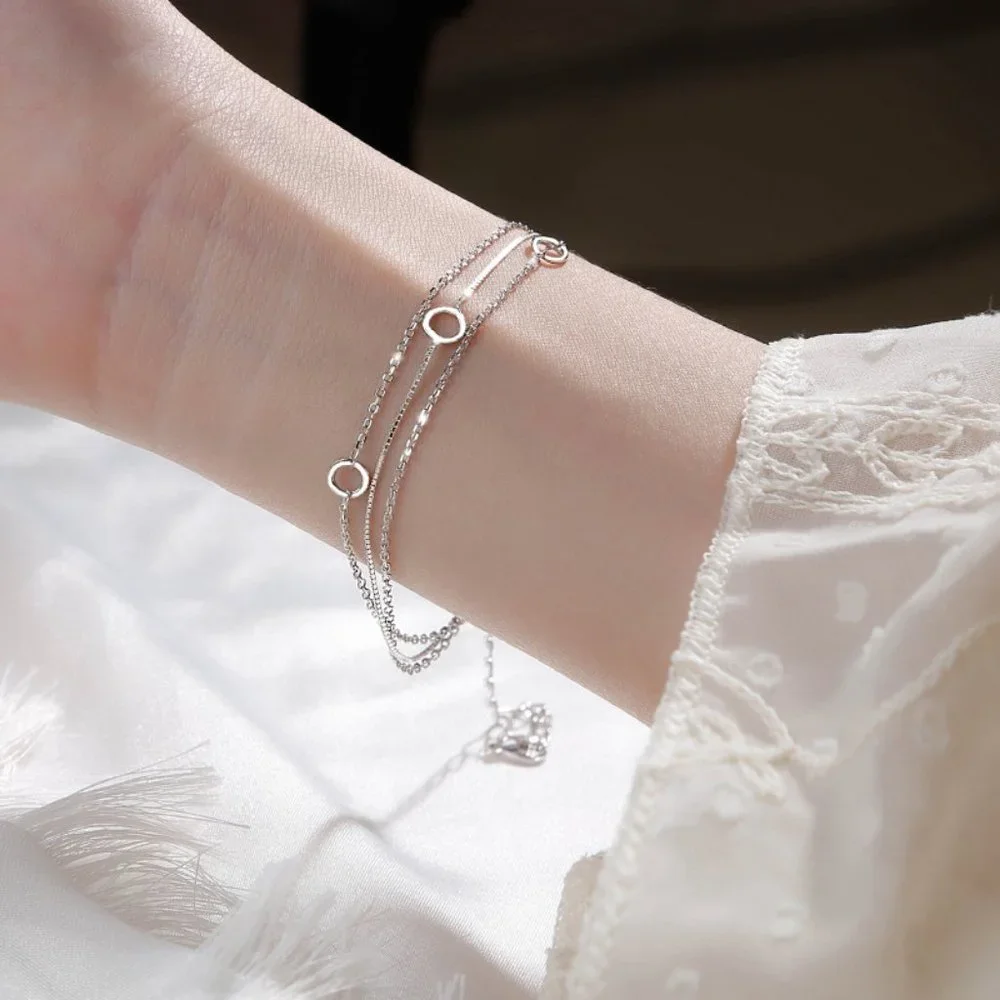 #NEW 925 Sterling Silver Circle Chain Bracelet